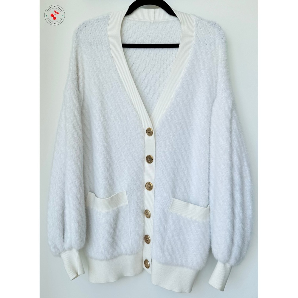 Elisabetta Franchi Oversized Knit Cardigan in White